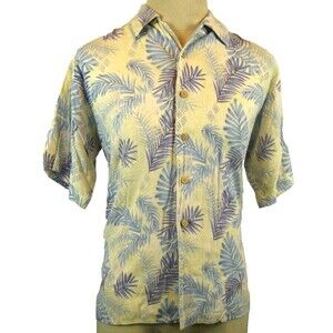 Mens Foliage Blue Floral Linen Blend SS Island Aloha Hawaiian SS Casual Shirt  M